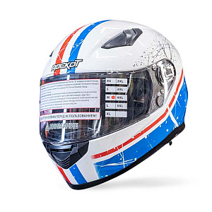 Шлем интеграл с очками ROCKOT RM-133 Daring (бел/син/красн глянц, XS)